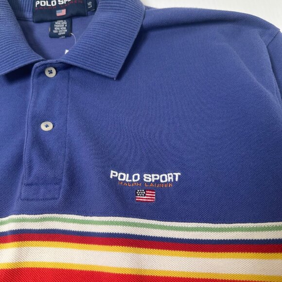 Vintage Polo Sport Striped Short Sleeve Shirt L - Picture 3 of 4